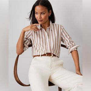 Striped Relaxed Perfect Shirt Striped Button-Up Blouse -  Medium